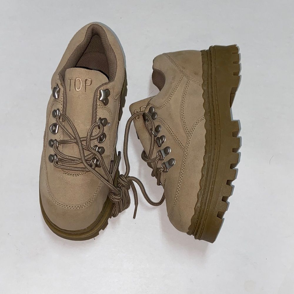 TOP Leather Stone Cow Suede  Women’s Tan Lace-Up Hiking Boots Size 6US